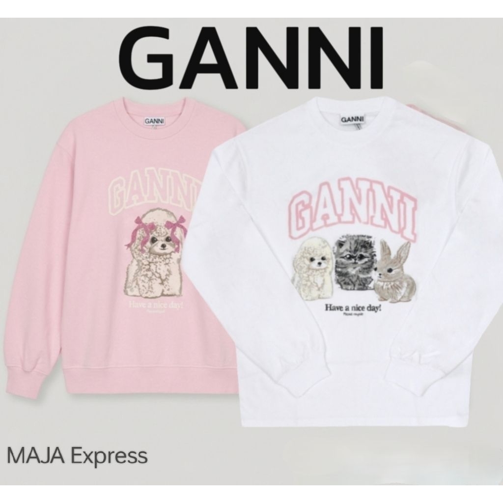 [พรีออเดอร์] GANNI sweater cute animal logo (Pink/White)