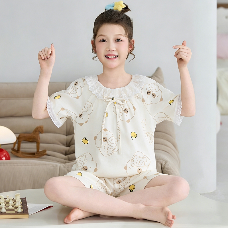 ชุดนอนของแม่และลูกสาว สไตล์เจ้าหญิง,เสื้อแขนสั้น+กางเกงขาสั้น,ผ้าฝ้ายคุณภาพสูง ราคา ถูกที่สุด ดีลบีเคเค แกลเลอรีภาพที่ 3