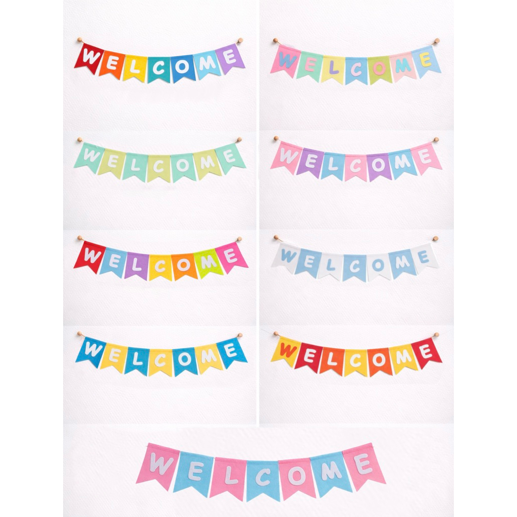 พร้อมส่ง⭐️ชุดละ139 🔥ราคาโปรฯเฉพาะตระกร้านี้เท่านั้น⭐️ Banner ธงผ้า WELCOME ตกแต่งงานวันเกิด งานเลี้ยง สีสดใส พร้อมใช้งาน