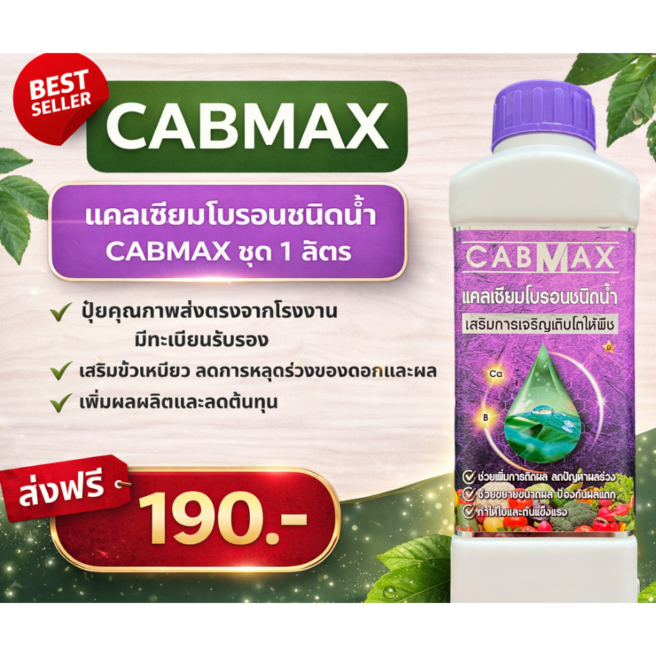 ปุ๋ยแคลเซียมโบรอนเข้มข้น CABMAX ชุด 1 ลิตร ผลดกโต ติดง่าย ลดการหลุดร่วงขั้วเหนียว C1
