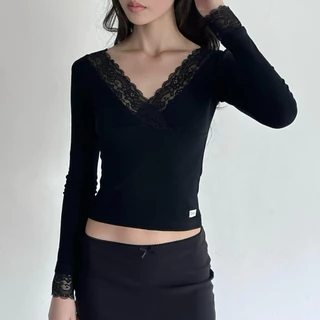 BEMYCHICเสื้อแขนยาวลูกไม้คล้องคอรุ่นLuarel