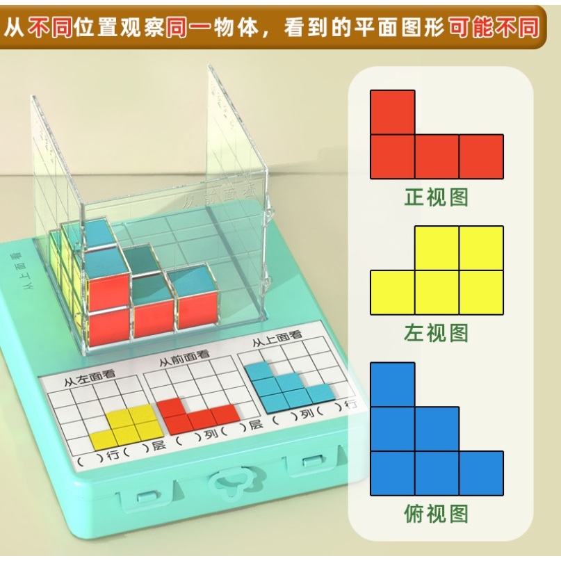 Magnetic Cube Observation Set - Geometric Three View (Top-Front-Side) บล็อกแม่เหล็กมิติสัมพันธ์ มุมมอง ข้อสอบสาธิต
