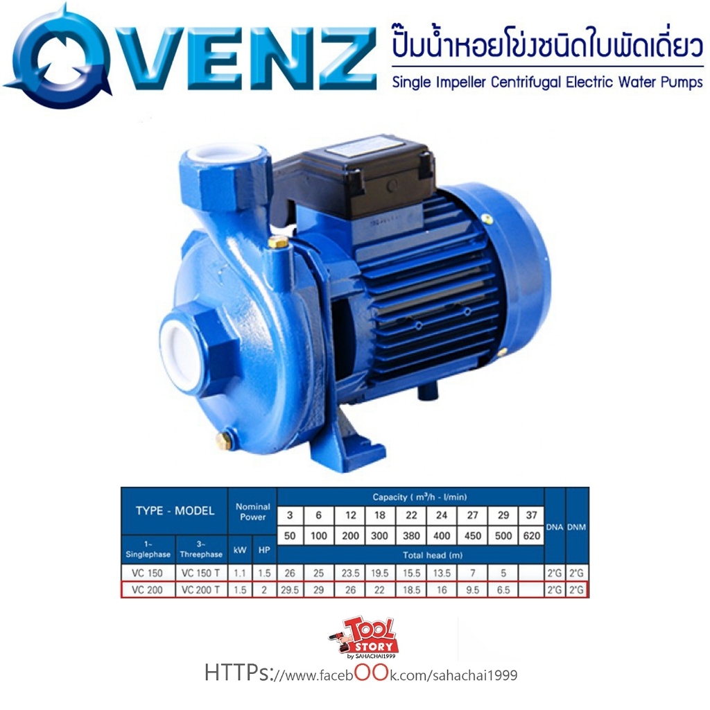 Venz VC200 Plus ปั้มน้ำ ขนาด 2นิ้ว 2แรงม้า 380 โวลต์ รุ่นส่งน้ำไกล น้ำเยอะ