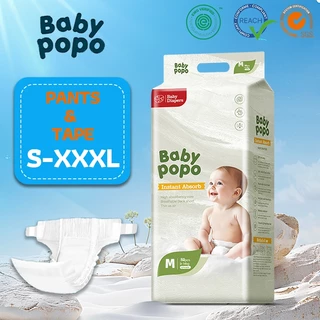 Babypopo 44-52ชิ้น ผ้าอ้อมเด็ก กางเกง แบบเทป ใช้ได้ตลอดคืน S/M/L/XL/XXL/3XXL BABY DIAPER PANTS