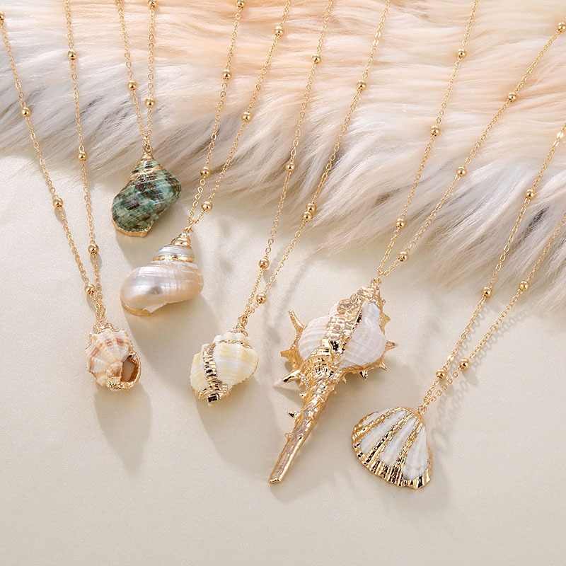 Retro Sparkle🌊🌊สร้อยคอแฟชั่นสไตล์ชายหาด สร้อยคอโบฮีเมีย สร้อยคอผู้หญิงหรูหรา seashell งานแฮนด์เมด