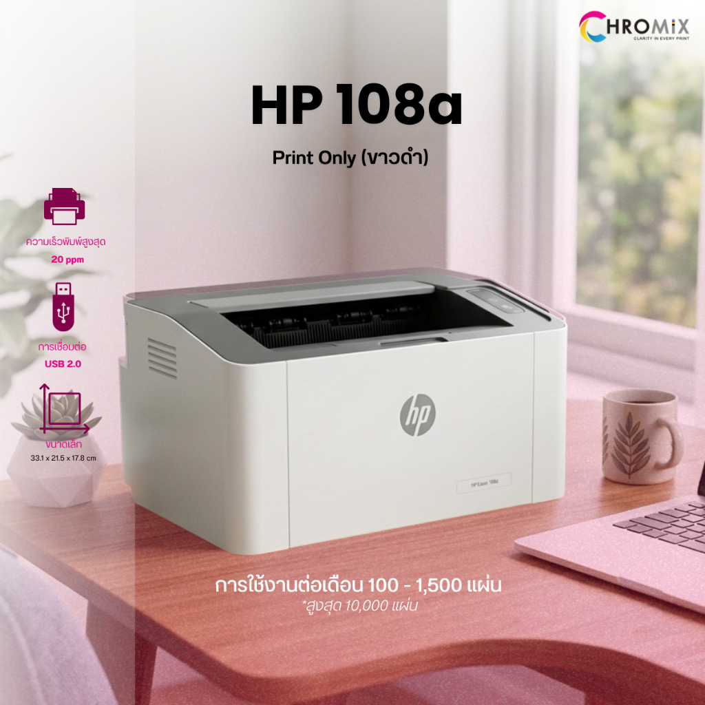 HP Laser 108A,108W Printer (4ZB79A / 4ZB80A) *ของใหม่มือ  - โปรซื้อเครื่องพิมพ์ แถมหมึก