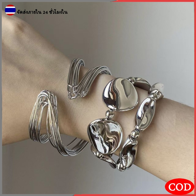 𝐁𝐫𝐚𝐜𝐞𝐥𝐞𝐭 𝐬𝐞𝐭 - 𝐒𝐢𝐥𝐯𝐞𝐫 3 ชิ้น - พร้อมส่ง กำไลข้อมือ โลหะชุปสี งานแฟชั่น สายฝอ (กทม. มีส่งด่วน)