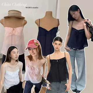 📍พร้อมส่ง📍8879 เสื้อสายเดี่ยวลาย polka dot สายปรับได้ หลังสม…