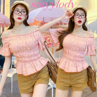 💓mayylody💓 VAVA TOP ครอปท็อป / ปาดไหล่ สม็อคจั้มรอบตัว สไตล์เกาหลี สุดฮิต 🌷🪞🌤️🍃 เสื้อครอป ครอป เสื้อเปิดไหล่