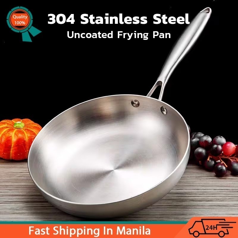 กระทะ NonStick 304 กระทะสแตนเลสอเนกประสงค์, เครื่องมือทําอาหารไม่เคลือบขนาดเล็กพับสเต็กทอดหม้อแก๊สเตาแม่เหล็กไฟฟ้า