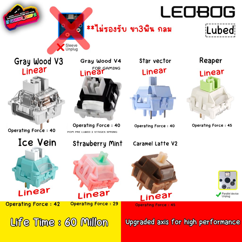 สวิตช์คีย์บอร์ด(Keyboard Switch) Leobog Switch 3Pin-5Pin POM สำหรับ DIY Keyboard Mechanical x 10pcs