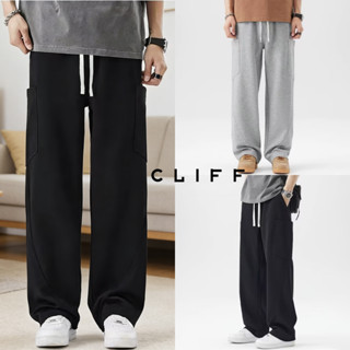 CLIFF กางเกงขายาวทรงตรงผู้ชาย  สีเรียบ  เอวกางเกงยืด  คลาสสิ…