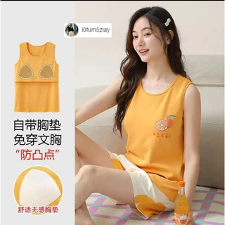 (ส่งมาจากประเทศไทย)ขาสั้น+เสื้อกล้าม，ชุดนอนผู้หญิงฤดูร้อน，มาพร้อมกับแผ่นรองหน้าอก，มีให้เลือก 8 แบบ，M-2XL