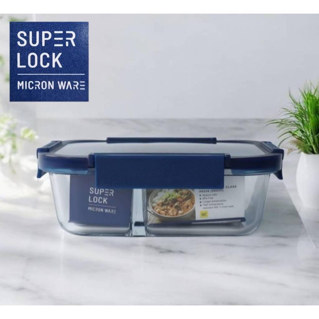 Superlock Glass กล่องแก้วถนอมอาหาร มีช่องแบ่ง 2 ช่อง ความจุ 980 มล. รุ่น 6226