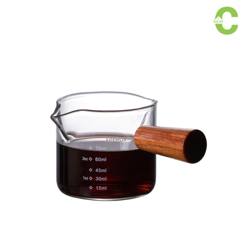 HOMEC ถ้วยตวงด้ามไม้ แก้วตวงกาแฟ Measuring Cup แก้วตวงกาแฟปากคู่ สำหรับตวงกาแฟ ตวงนม 75ml 150ml