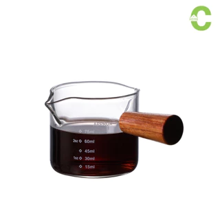 HOMEC ถ้วยตวงด้ามไม้ แก้วตวงกาแฟ Measuring Cup แก้วตวงกาแฟปากคู่ สำหรับตวงกาแฟ ตวงนม 75ml 150ml