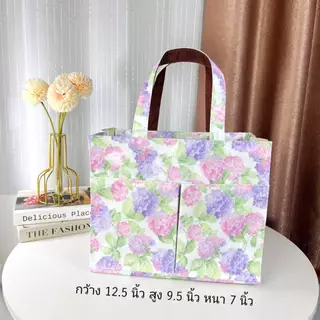 กระเป๋าผ้าเคลือบกันน้ำ ทรงกว้าง มีซิป กว้าง 12" สูง 9.5" หนา 7" #6