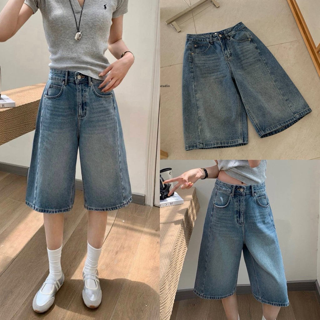 9086#🇰🇷NEW ARRIVAL🇰🇷  กางเกงยีนส์ ขา5ส่วน ผ้ายีนส์ทรงสวย ผ้าเนื้อดี แมชง่าย ใส่ได้บ่อย TAG WG.WE 🇰🇷🇰🇷