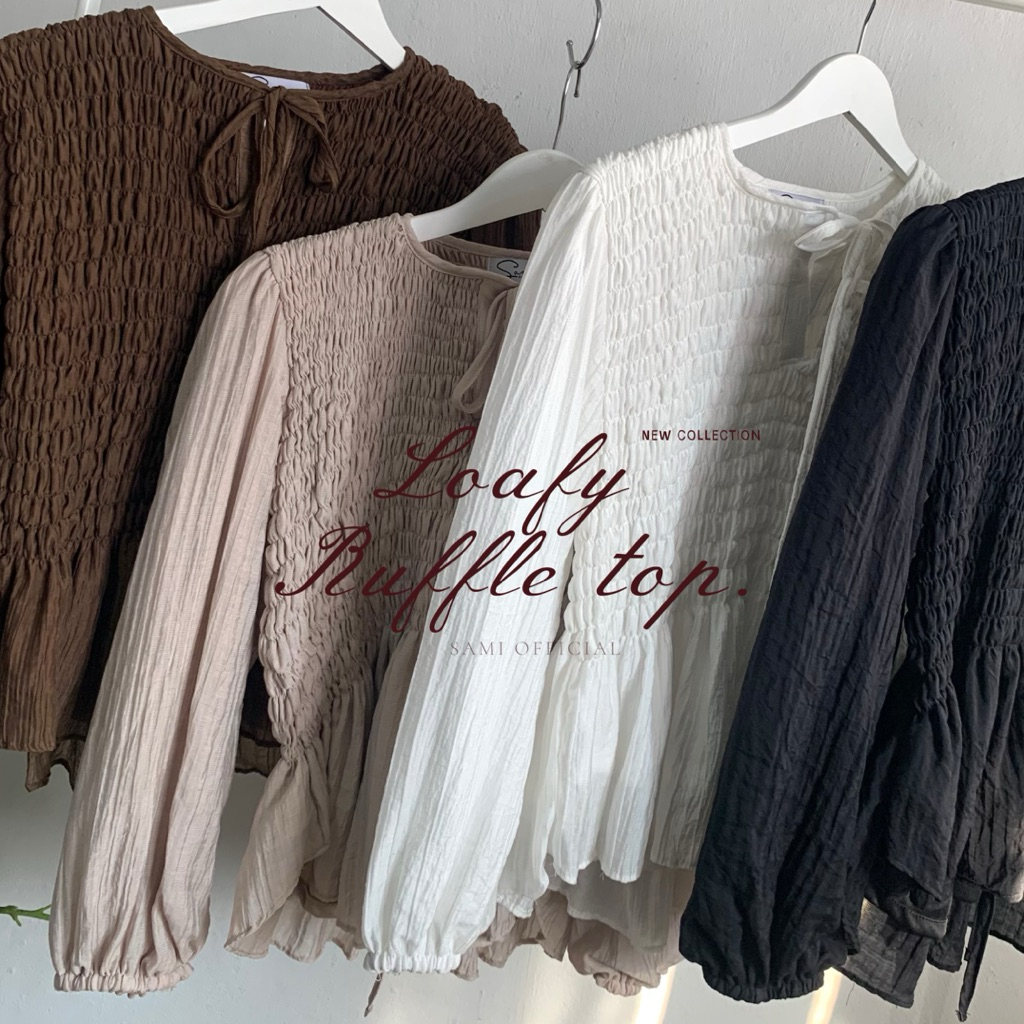 Loafy ruffle top ˖ ࣪(polka dot+3สีใหม่)  ౨ৎ -สม็อคช่วงตัวด้านหน้า และหลัง -หายห่วงเรื่องความบาง มาพร้อมซับในทั้งตัว