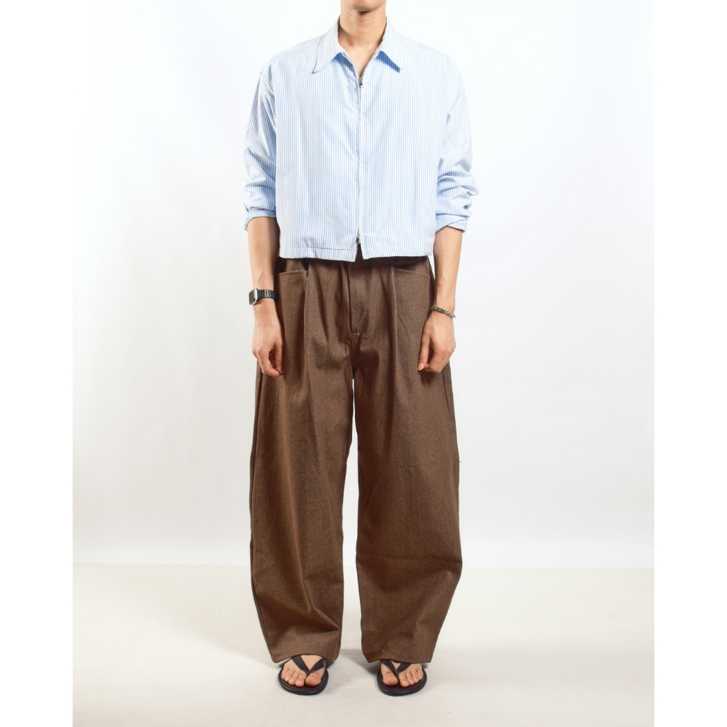 COMPOSE. - Loose Denim Curve Pants in Dark Brown | กางเกงขายาว ผ้าเดนิม ทรงโค้งหลวม สีน้ำตาลเข้ม