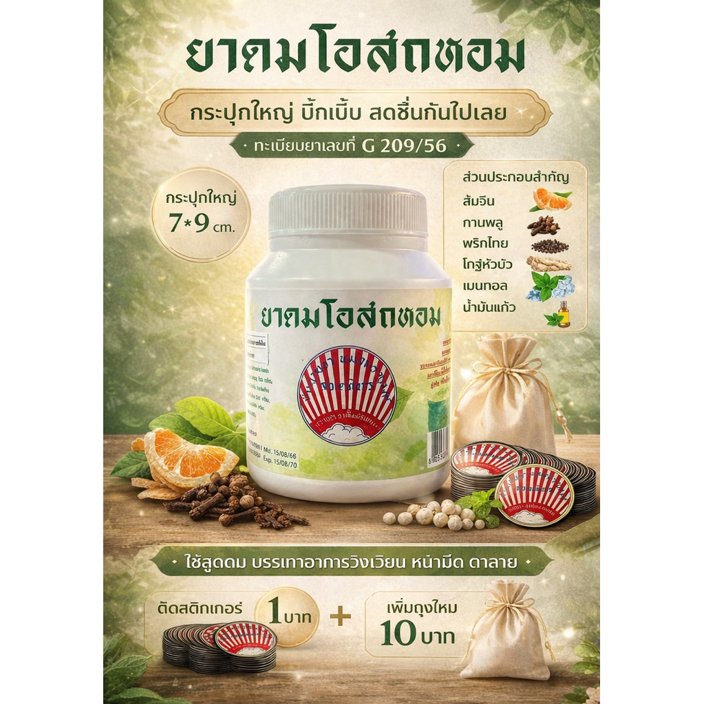 ยาดมโอสถหอม กระปุกใหญ่ บิ้กเบิ้ม ยาดมสมุนไพร ของชำร่วย ยาดม ตรา ภูลประสิทธิ์
