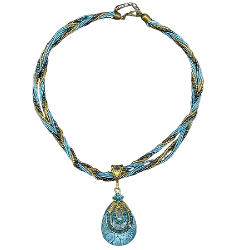 Handcrafted Sky Blue Teardrop Pendant Necklace in Bohemian Style