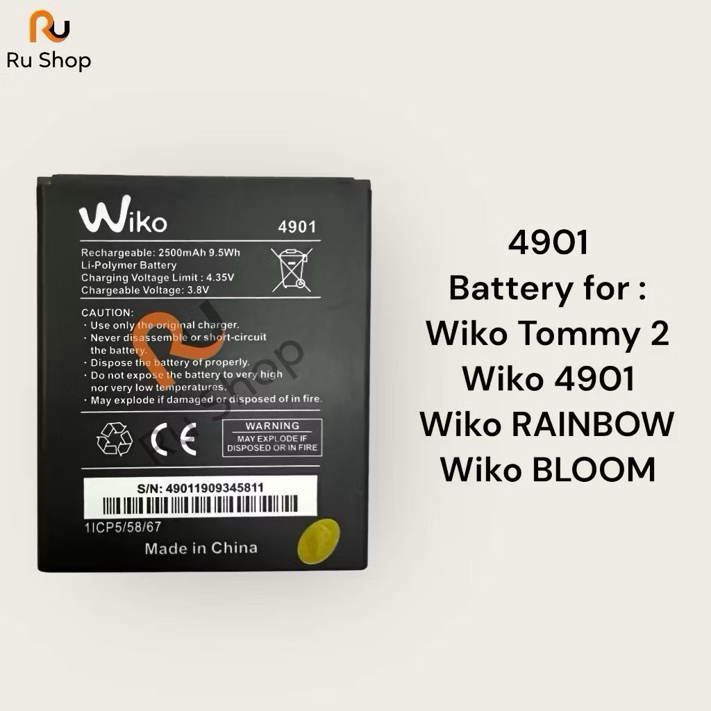 แบตเตอรี่ Wiko Tommy 2 Tommy2 / Wiko 4901/ Wiko RAINBOW / Wiko BLOOM battery Model. Wiko 4901 2500mA