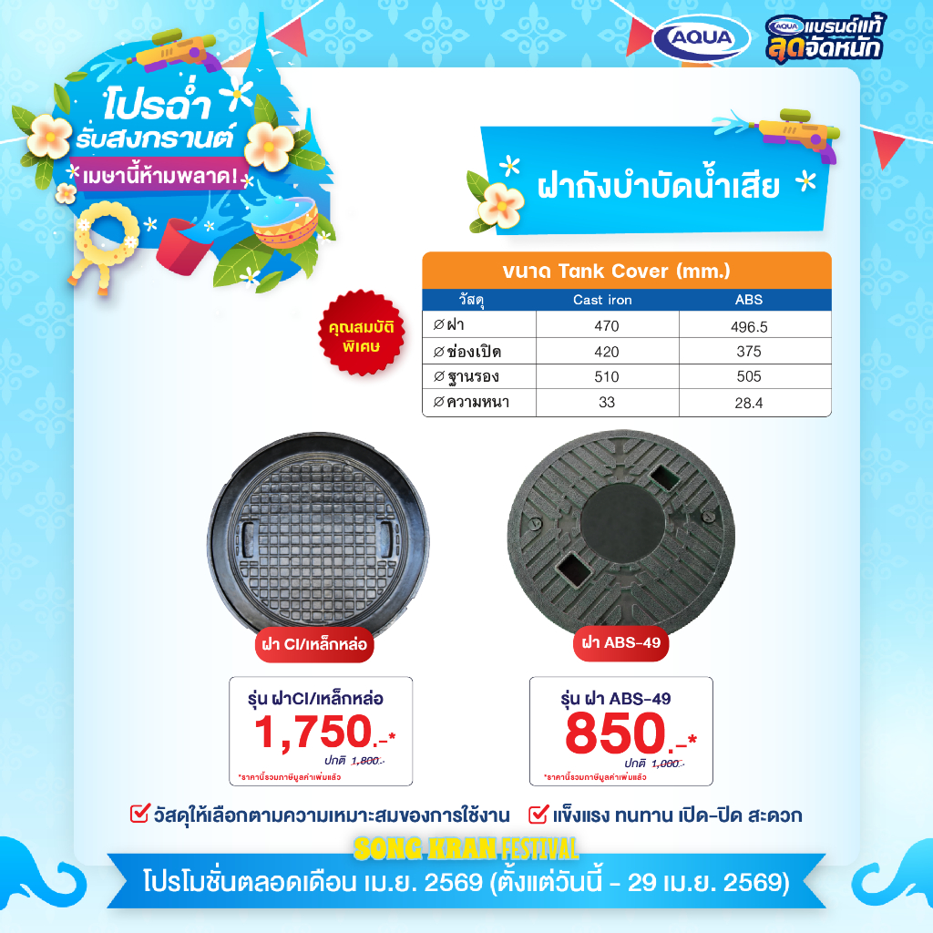 ฝาถังบำบัดน้ำเสีย (Tank Cover ) ของแท้จาก Aqua Nishihara