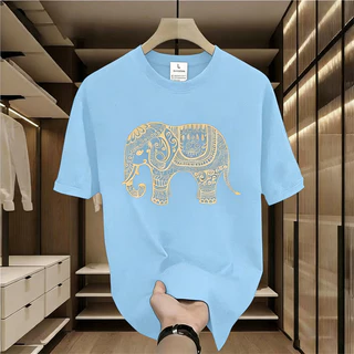 (จัดส่งตลอด 24 ชั่วโมง)เสื้อยืดผู้ชาย คอกลม ลายช้าง พิมพ์ลาย ทรงหลวม 4.01