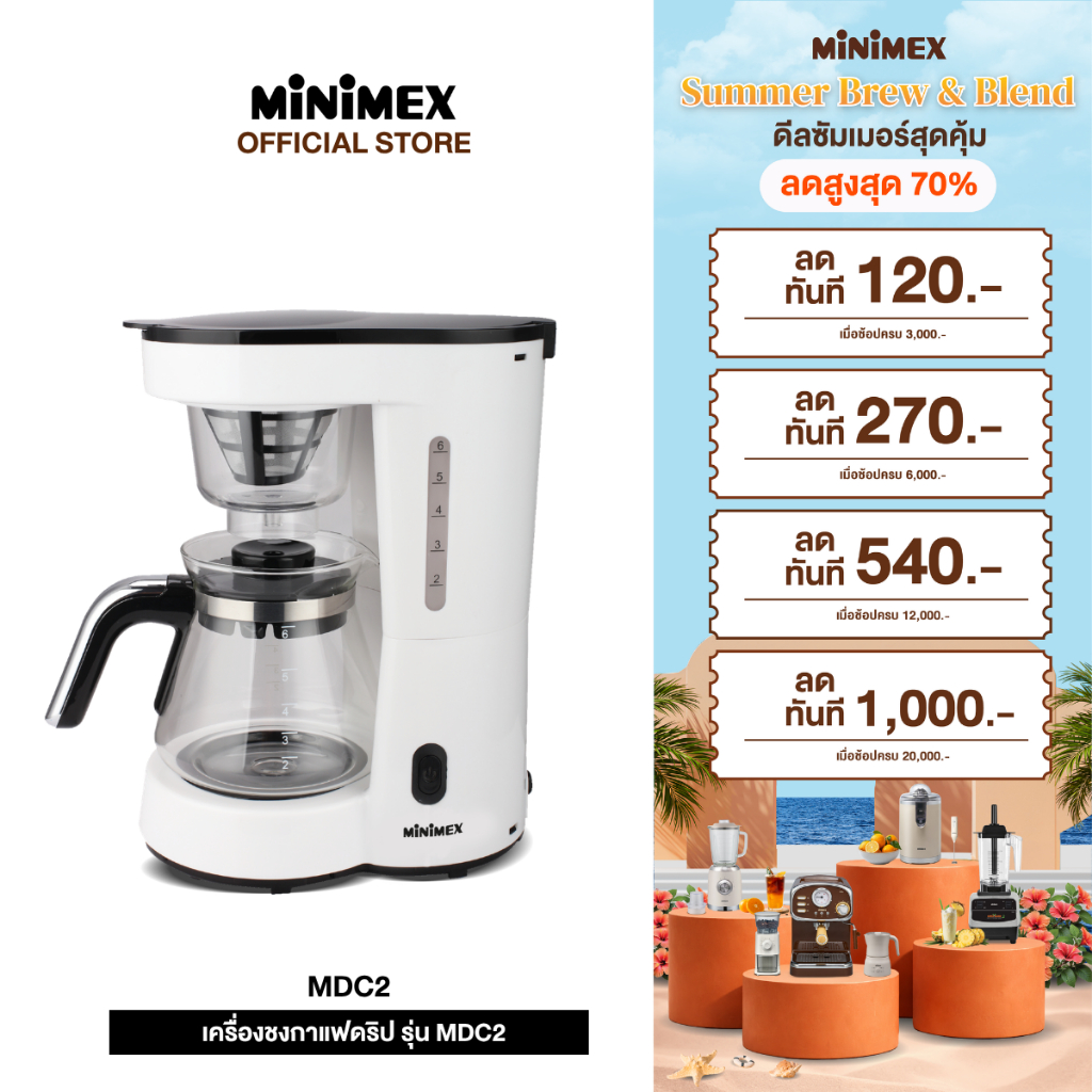 MiniMex เครื่องชงกาแฟ Drip รุ่น MDC2 ขนาด 0.8 ลิตร (รับประกัน 1 ปี)