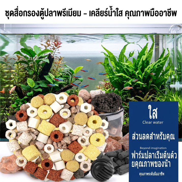 (พร้อมส่งด่วน!) ชุดกรองเทพ 10 in 1 : หินดูดกลิ่น+เซรามิคริงค์+หินลาวา [แถมฟรี 20-60g] | กรองน้ำใสใน 3 วัน
