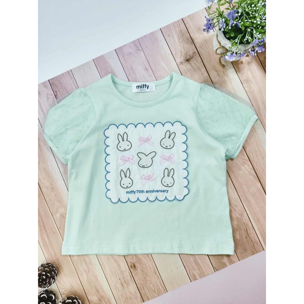 Miffy เสื้อยืด สีเขียวอ่อน งานปัก แขนเสื้อผ้าโปร่ง 🩷🩷