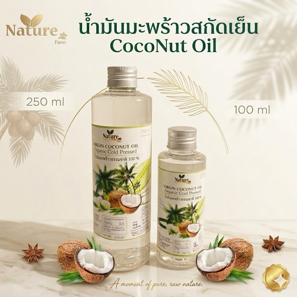 น้ำมันมะพร้าวสกัดเย็น 100% แบบน้ำเพียวๆ 100ml 250ml