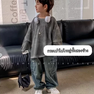 BEAR BABY กางเกงยีนส์ขายาวเด็กชาย กางเกงยีนส์คาร์โก้เด็ก ทรงสวย สไตล์สตรีท งานแฟชั่น