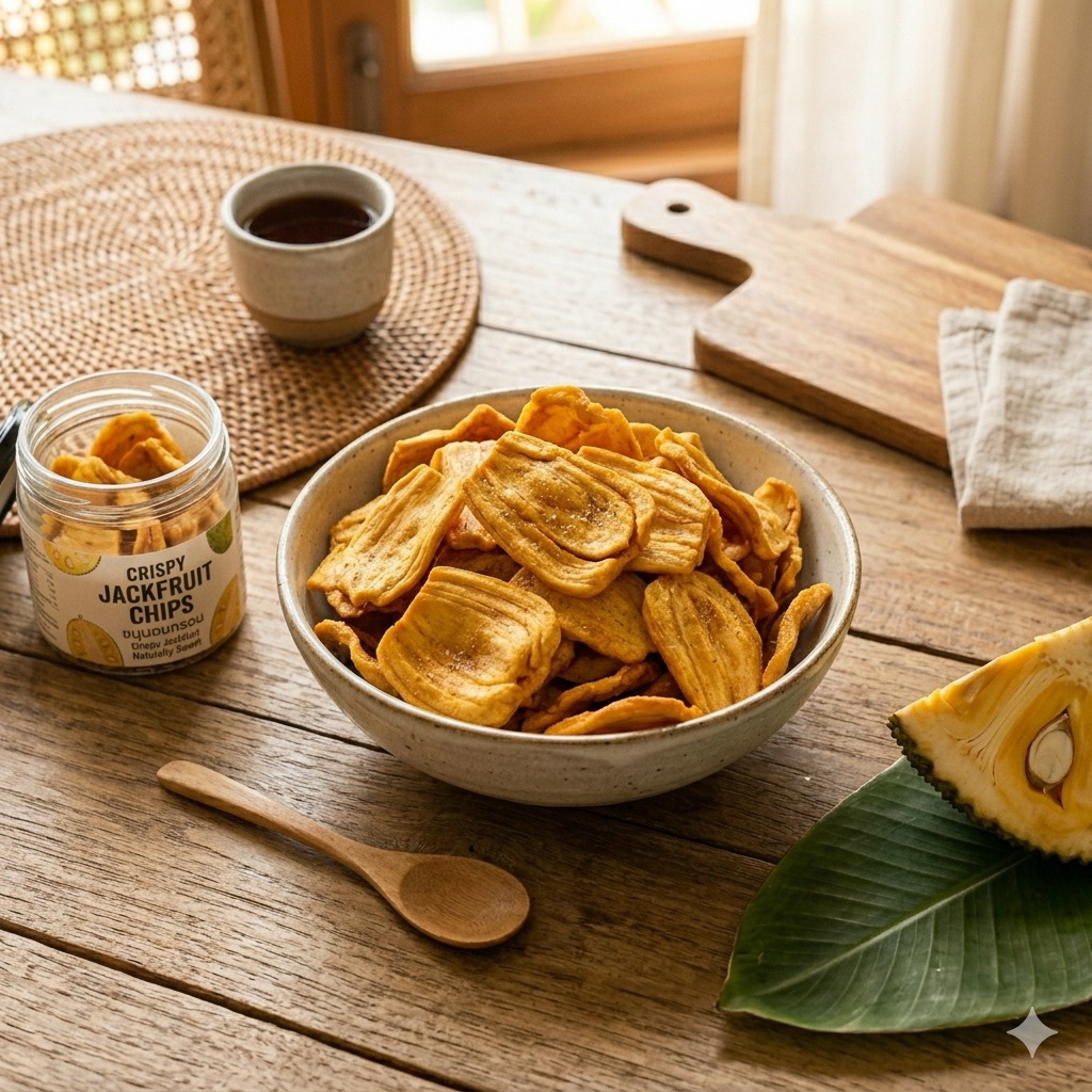 ขนุนอบกรอบ Crispy Jackfruit เนื้อแน่น  ชิ้นใหญ่ หวานน้อย พร้อมทาน  ไม่ปรุงแต่ง ทานแล้วไม่อ้วน เคี้ยวเพลิน