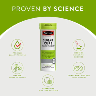 Swisse Ultiboost Sugar Curb Smart Melt 30 เม็ด ช่วยดูแลสมดุลน้ำตาลอย่างอ่อนโยน (EXP:01 2027)