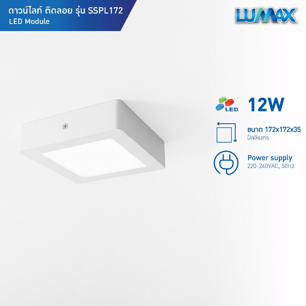LUMAX Downlight โคมไฟดาวน์ไลท์ติดลอย PANEL LED ทรงเหลี่ยม 12w มีแสง Day Light รุ่น SSPL172