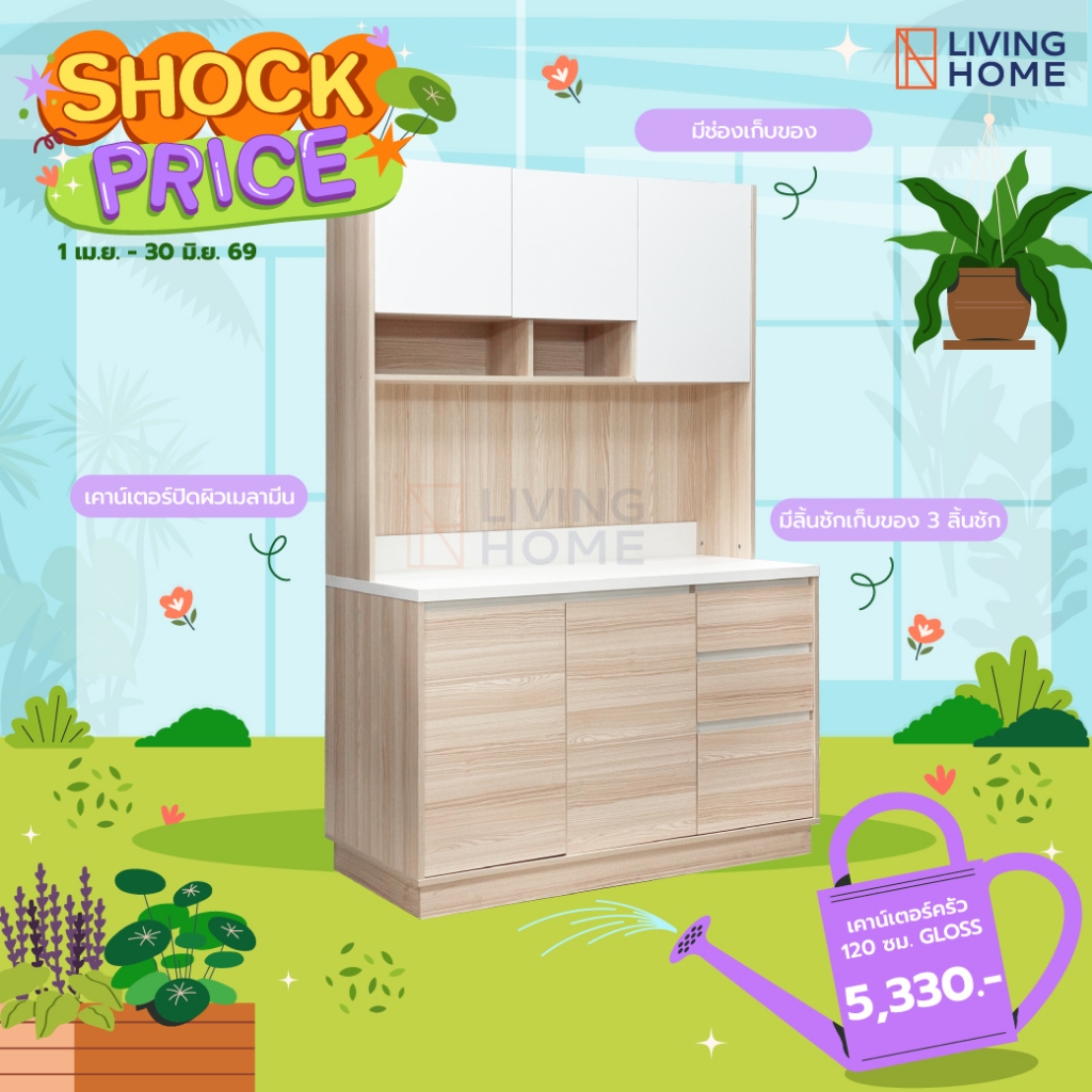ตู้ครัวเคาน์เตอร์ครัวสไตล์มินิมอล ขนาด 180 ซม.,120 ซม. รุ่น GLOSS-2(กลอส) | Livinghome Furniture Mall