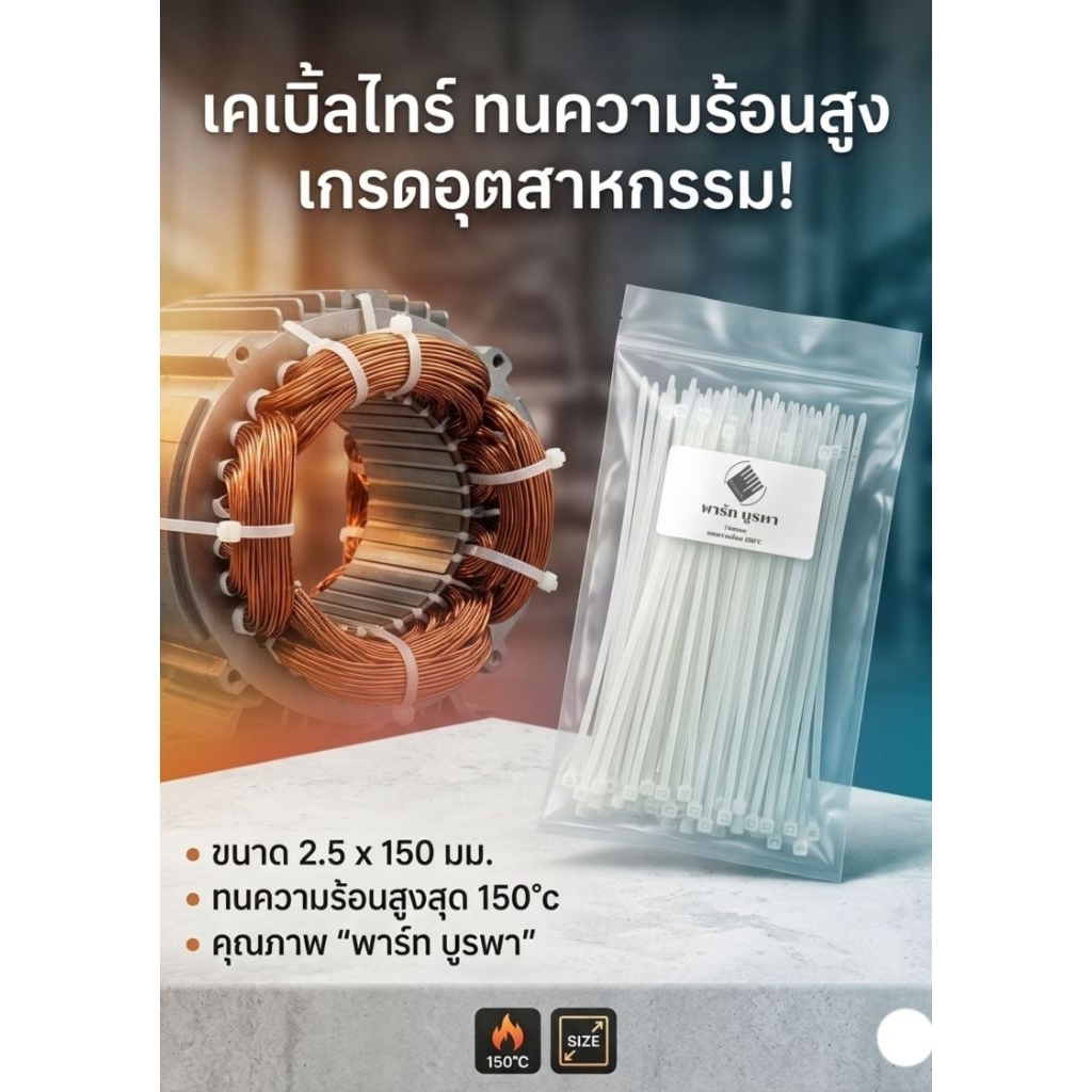 เคเบิ้ลไทร์ ทนความร้อนสูง 100 ชิ้น รหัส ( #076 )