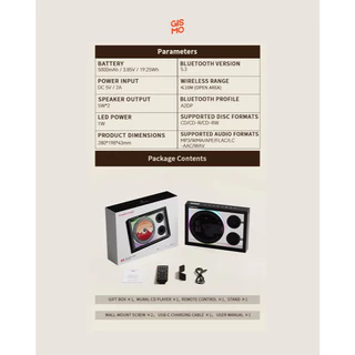 GISMO | CD Player Muse Clear เครื่องเล่นซีดี ดีไซน์โปร่งใสพรีเมียม ฟัง CD Bluetooth มีแบตในตัว เสียง Hi-Fi แต่งห้องได้
