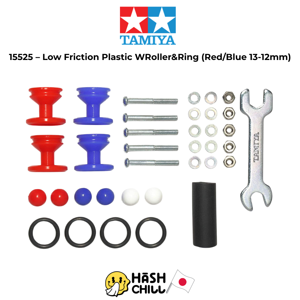 Tamiya 15525 – Low Friction Plastic WRoller&Ring (Red/Blue 13-12mm)