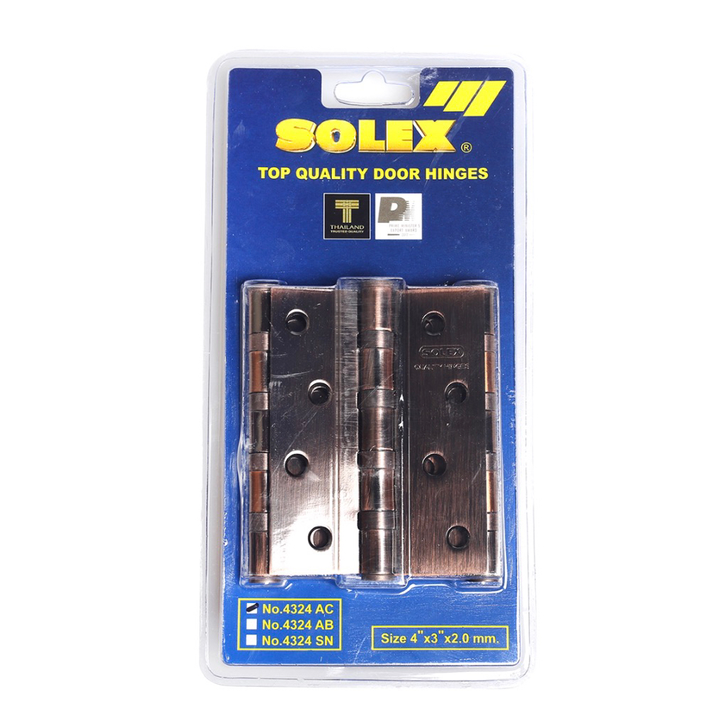 บานพับประตู SOLEX 4324AC(3)สีทองแดงรมดำ บรรจุแพ็คละ3ชิ้นพร้อมสกรูครบชุด