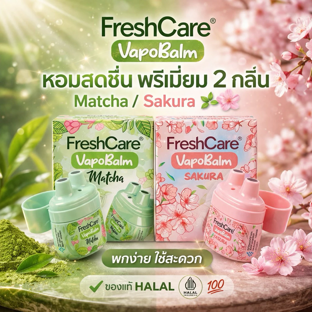 Freshcare Vapo Balm Matcha & Sakura หอมสดชื่น พกง่าย ใช้ได้ทุกวัน ตัวฮิตสายพกพา ต้องมีติดตัว ของแท้ 100%