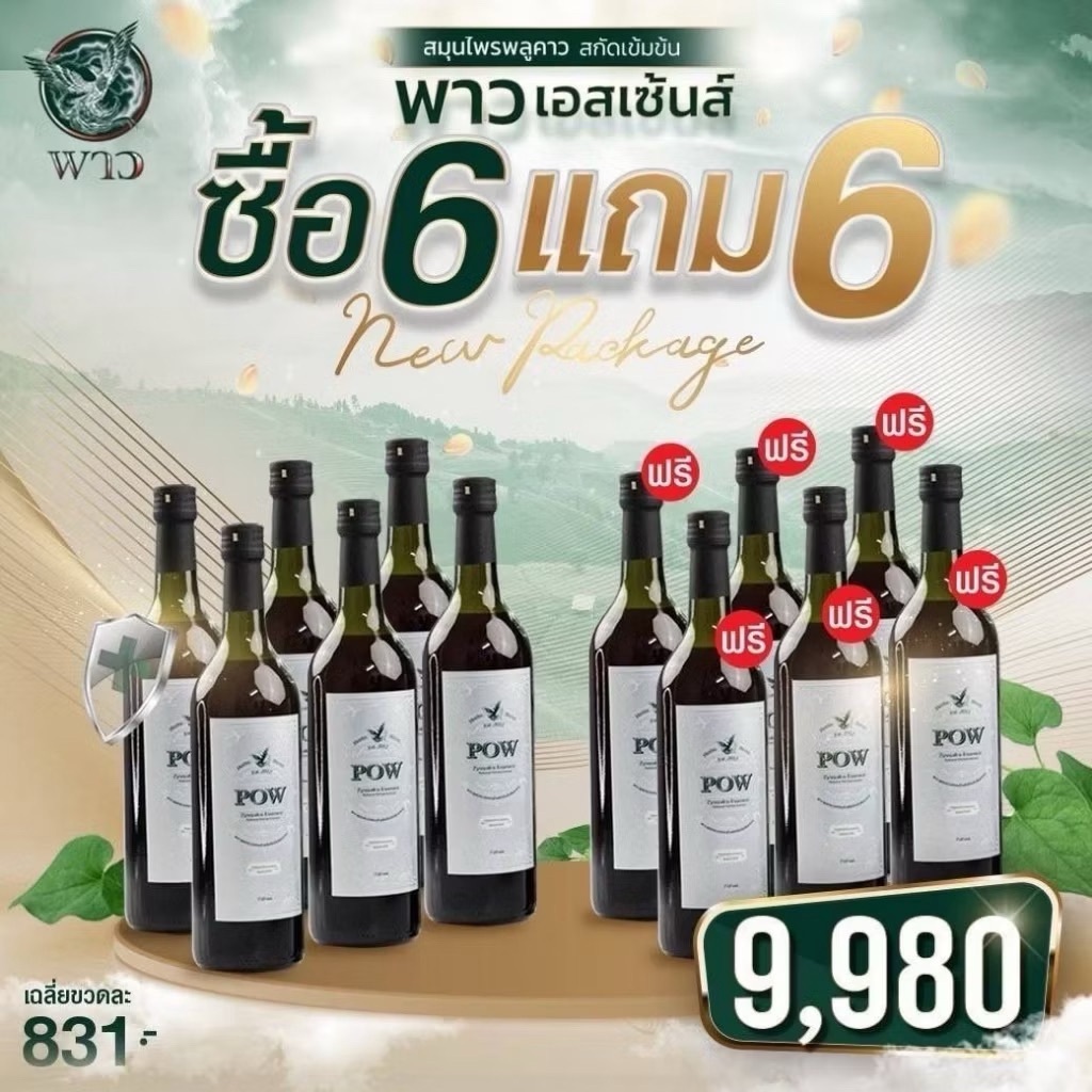 พาวน้ำ 6 แถม 6 สมุนไพรพลูคาวสกัดเข้มข้น 750 ml.  ของแท้ส่งฟรี !!