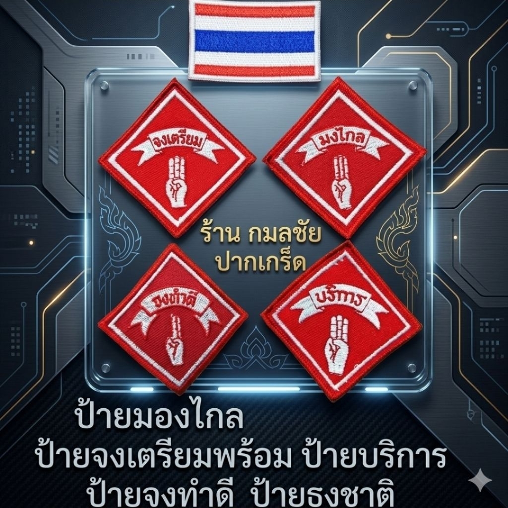 ป้ายลูกเสือ (ป้ายมองไกล  ป้ายจงทำดี  ป้ายจงเตรียมพร้อม  ป้ายบริการ  ป้ายธงชาติ ของ นักเรียนชั้นประถม )