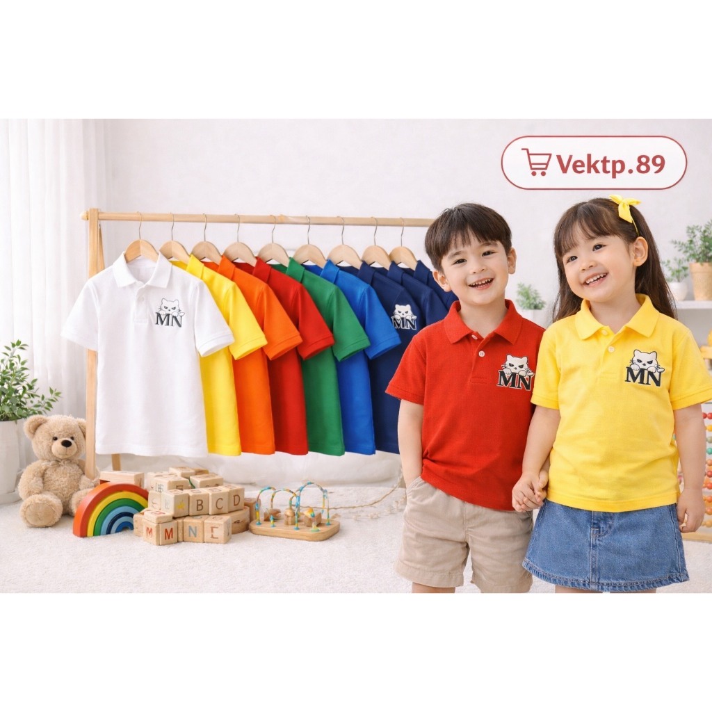 (KIDS) เสื้อโปโลเด็กปักหน้าแมวMN สีพื้น มี Ss ถึง L ใส่ได้ทั้งดช.-ดญ.(เลือกสี/เลือกไซส์) สินค้าพร้อมส่ง