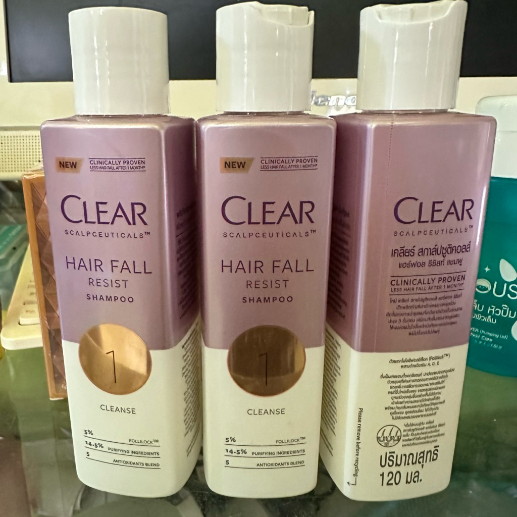 เคลียร์ แชมพู สกาล์ปซูติคอลส์ ผมร่วง เปราะ แห้ง ขาดเสีย Clear scalpceuticals shampoo anti hair fall resist 120ml cleanse