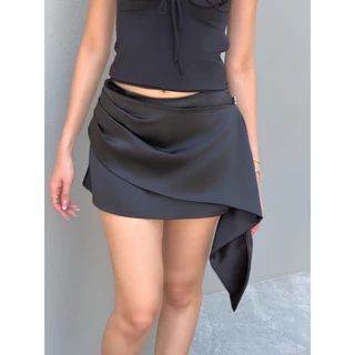 SEASON STUDIO - CHERI MINI SKIRT / กระโปรงซาติน ดีเทลจับจีบหน้า ระบายข้าง