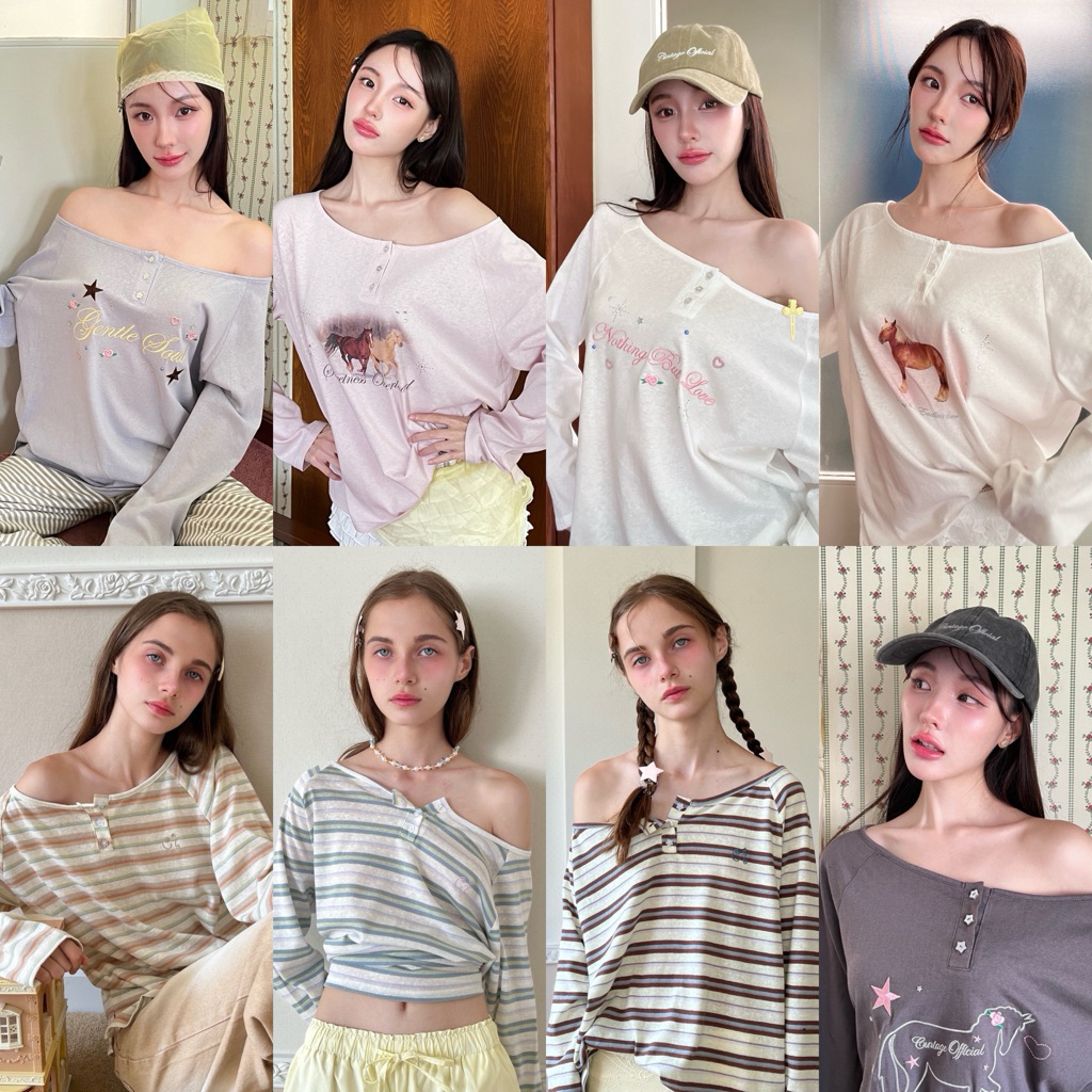 Cintage♡ CT2176 แขนยาวเว้าไหล่tammy8812 💕