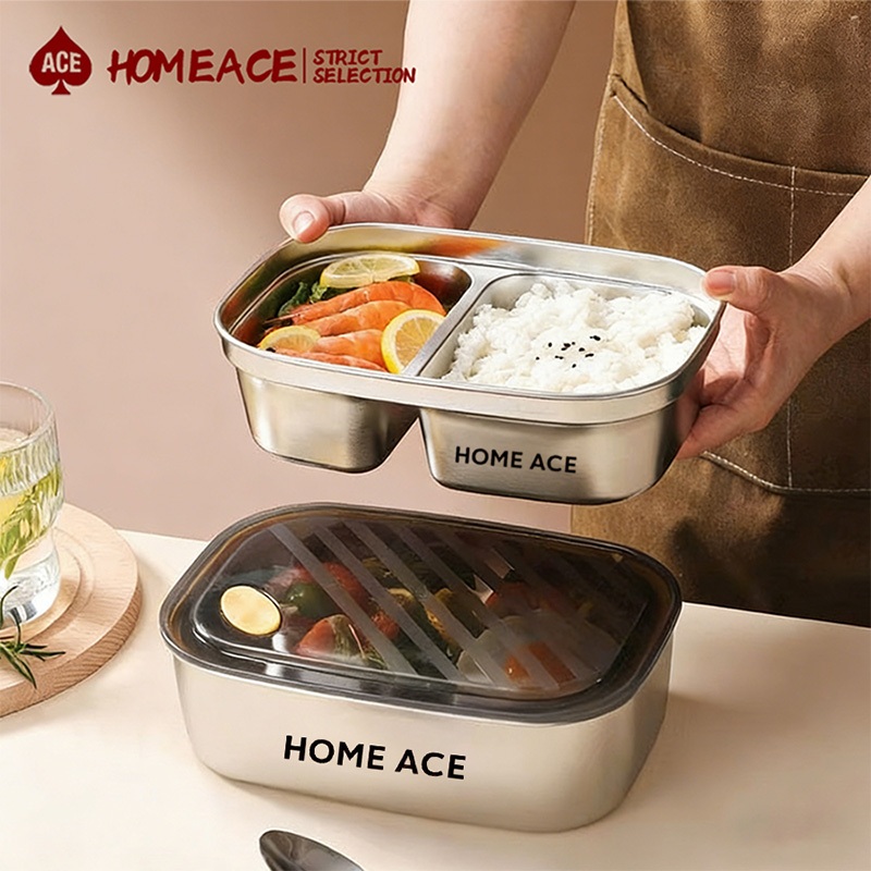 HOME AEC กล่องข้าวแบบพกพา 304 กล่องข้าวสแตนเลส กล่องข้าวแบบพกพา วัสดุ Food grade เข้าไมโครเวฟได้อย่างปลอดภัย